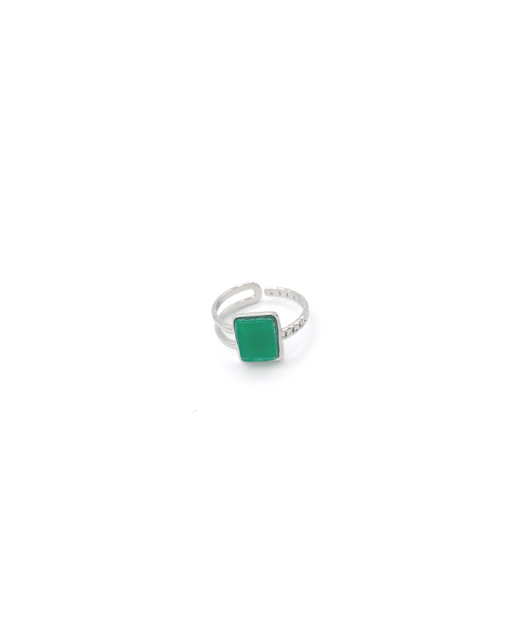 GREEN STONE STEEL RING 