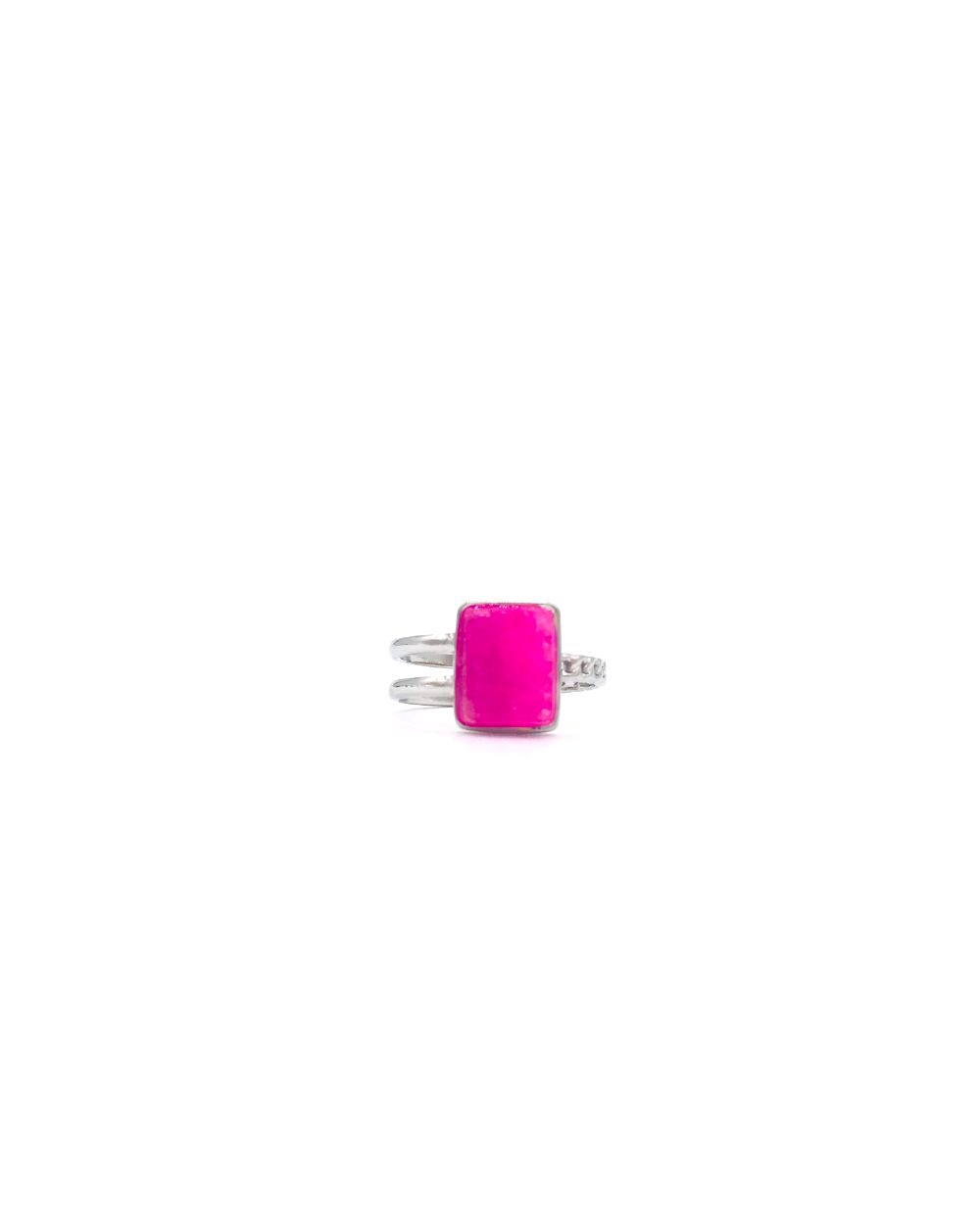 FUSCIA STONE STEEL RING 