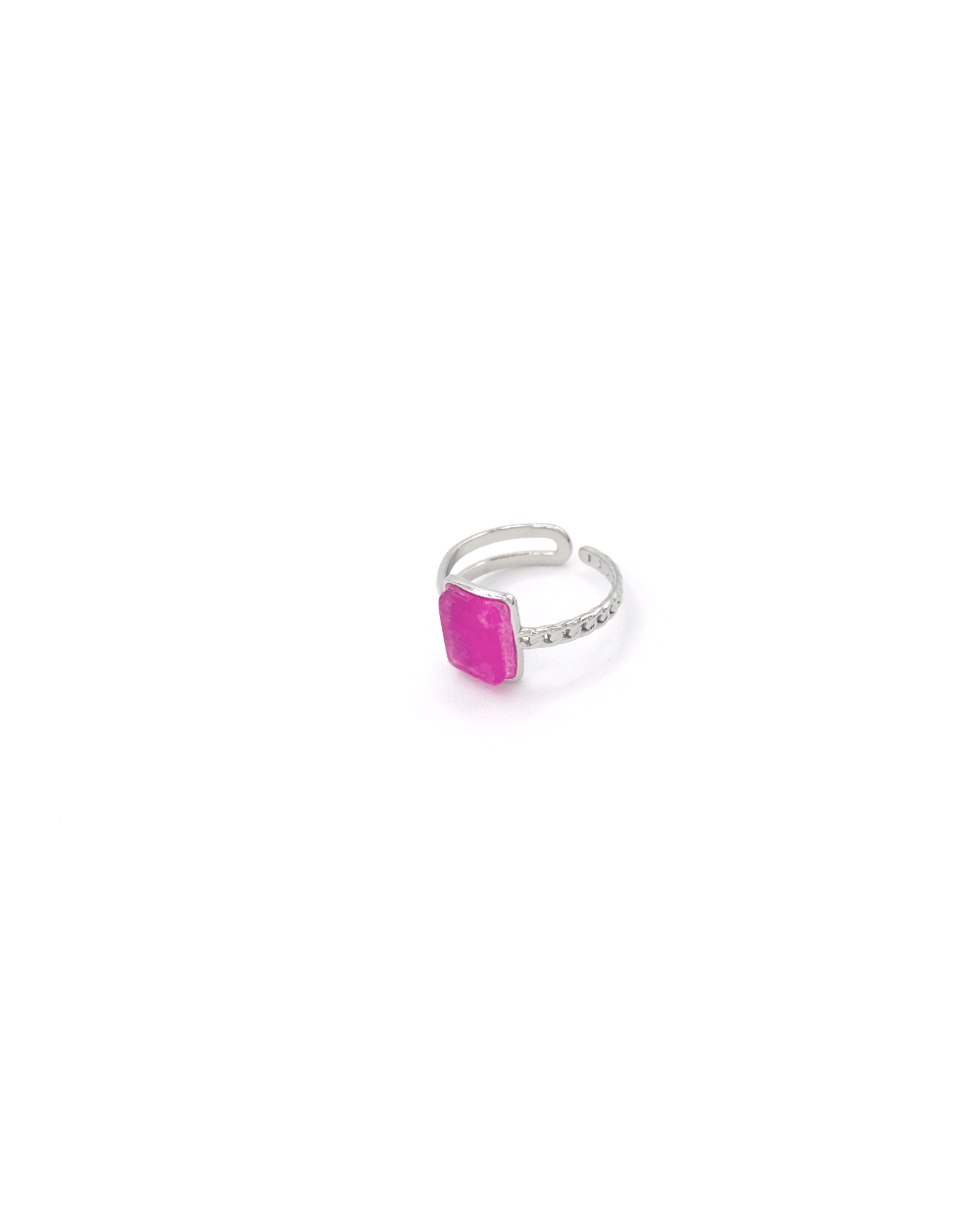 FUSCIA STONE STEEL RING 
