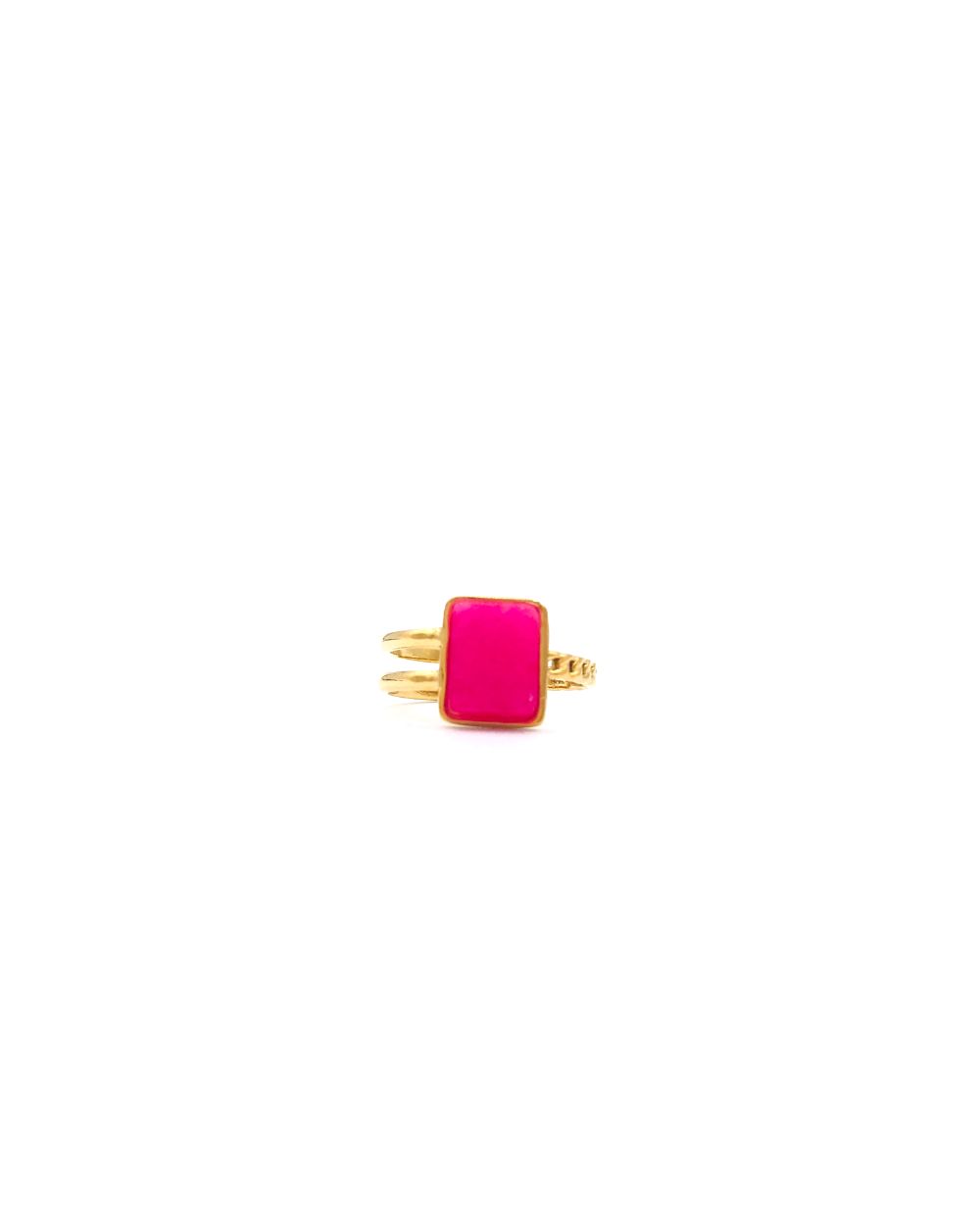 FUSCIA STONE STEEL RING 