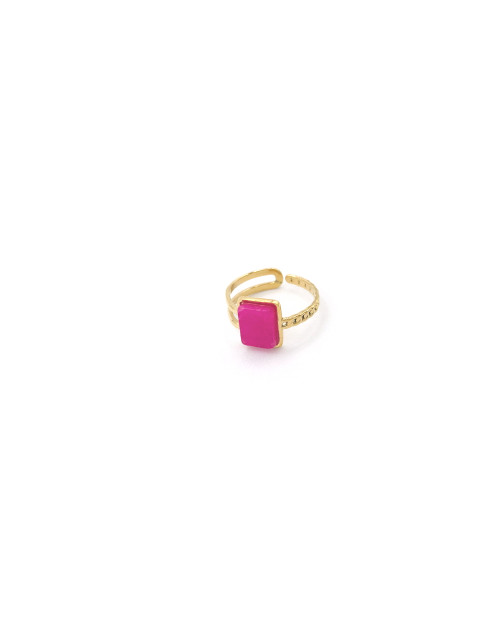 FUSCIA STONE STEEL RING 