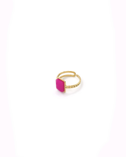 FUSCIA STONE STEEL RING 