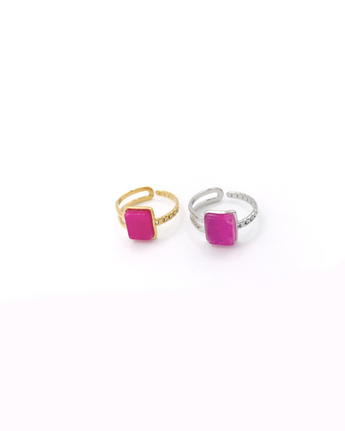 FUSCIA STONE STEEL RING 