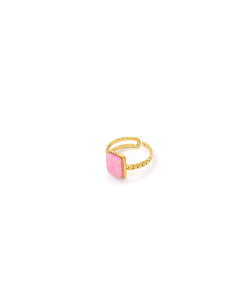 PINK STONE STEEL RING 