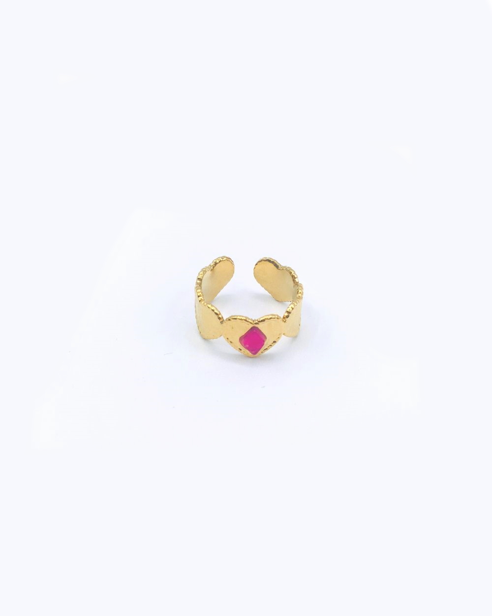 HEARTS FUSCIA STEEL RING