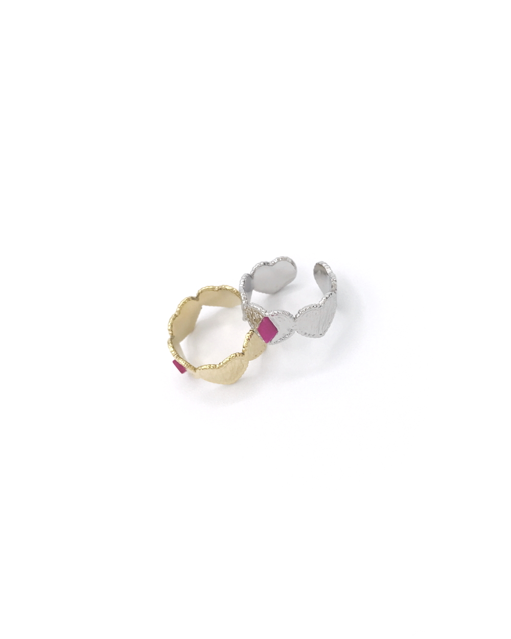 HEARTS FUSCIA STEEL RING