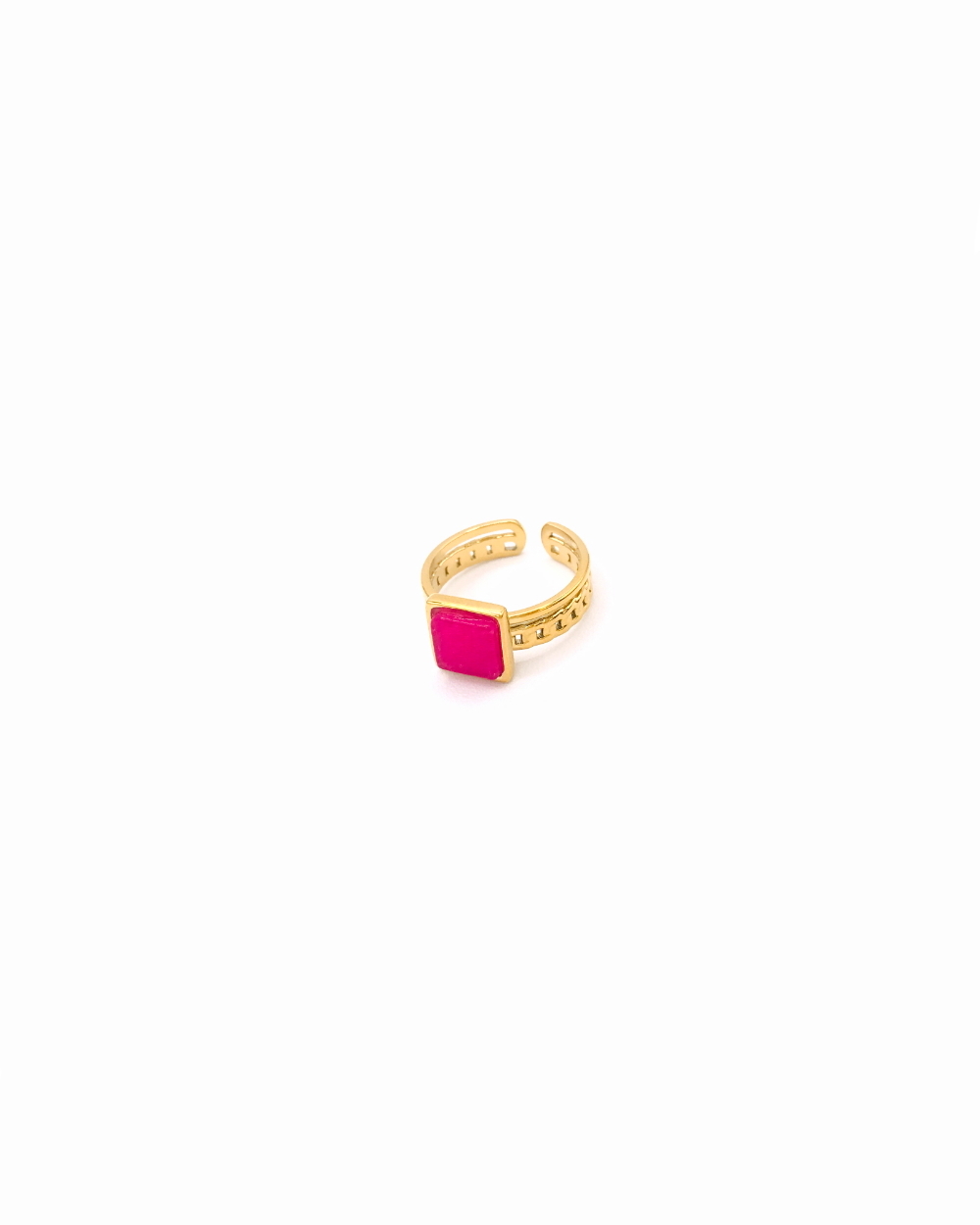 FUCSIA STONE STEEL RING
