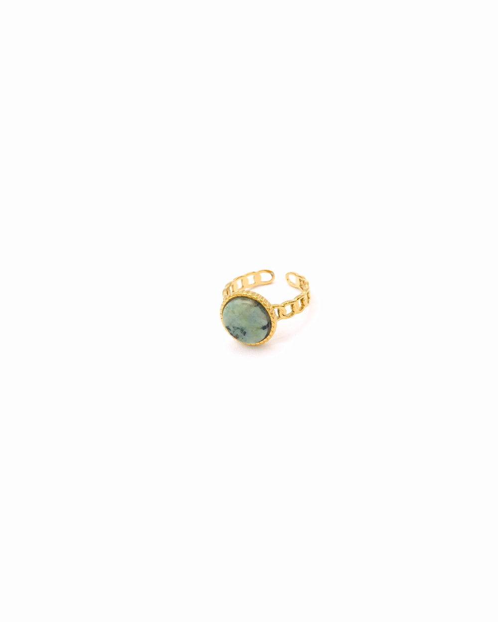 CAMILLE GREEN STONE STEEL RING
