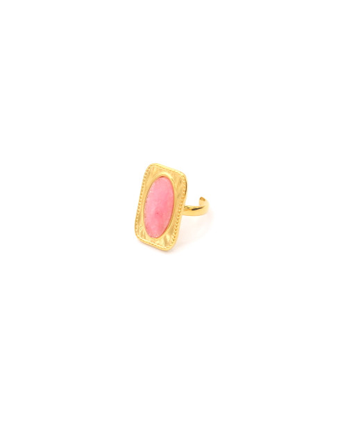AFRODITE PINK STONE STEEL RING