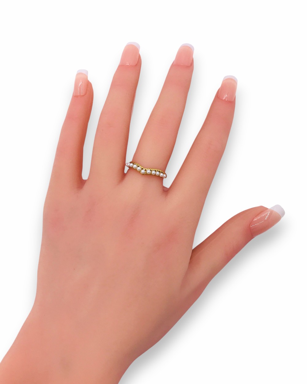 Stainless Steel Ring Wwith Pearls